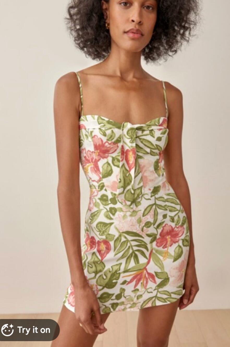 Reformation Dress 6 Helm in Tropical Pink Green Floral Mini Sweetheart Feminine